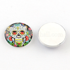 Halbrunde / Kuppel Zuckerschädel Muster Glas Flatback Cabochons für DIY-Projekte GGLA-Q037-25mm-12