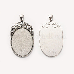 Tibetischer Stil Legierung ovale große Anhänger Fassungen für Cabochon PALLOY-J494-62AS