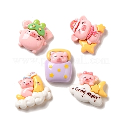 Deko-Cabochons aus undurchsichtigem Harz mit Schweinmotiv RESI-E053-04