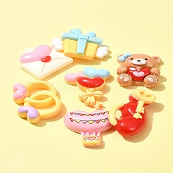 7 Stück 7 Stile Ring/Box/Schloss/Umschlag/Bär/Ballon/Heißluftballon Valentinstag Thema undurchsichtige Harz Decoden Cabochons RESI-FS0001-69