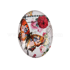 Schmetterling bedruckte Glas ovale Cabochons GGLA-N003-18x25-C39