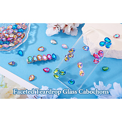 70 Stück 7 Farben spitz zulaufende Glas-Strass-Cabochons RGLA-TA0001-06