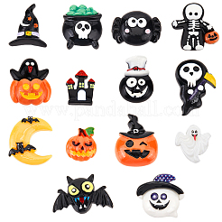 24 Stück 14 Stile Halloween undurchsichtige Harz-Cabochons RESI-SC0003-30