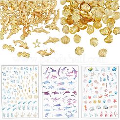 Ozean Themen 160 Stück 8 Stile Messing/Legierung Cabochons MRMJ-OC0002-76