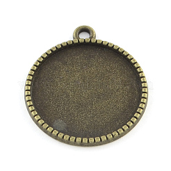 Tibetischer Stil Legierung flache runde Anhänger Fassungen TIBEP-Q045-068D-AB-NR