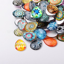 Mosaik gedruckt Glas Cabochons GGLA-N002-18x25-G