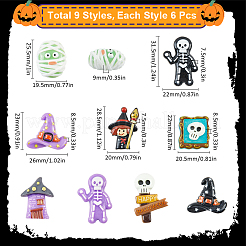 54 Stück 9 Stile Halloween opake Harz Decoden Cabochons RESI-SC0005-71A