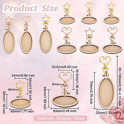 12 Stück 12 Stile ovale Holz-Schlüsselanhänger-Cabochon-Einstellungen KEYC-AB00002