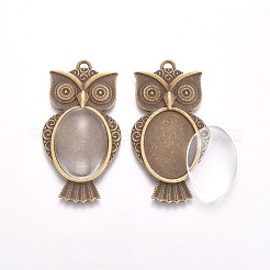 Vintage verstellbare Eisen-Eulen-FingerRing Fassungen und Alu-Cabochon-LünettenFassungen FIND-X0010-02AB