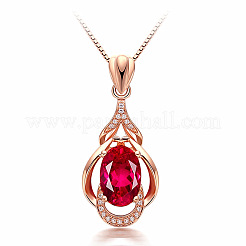 Tropfenförmige Halskette mit Anhänger aus Sterlingsilber mit natürlichem roten Turmalin für Damen FS-WG59C11-01