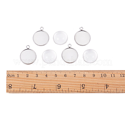 Cabochon-Fassungen für Anhänger aus Edelstahl 304 und klarem halbrundem Glascabochon STAS-X0017-12P-16mm