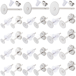 300 Stück 3 Stil 304 Edelstahl flache runde leere Ohrstecker STAS-SC0007-32