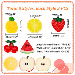 24 Stück 8 Stile Obstmotiv Kunststoff Cabochons KY-GA0001-25