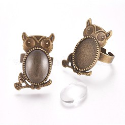 Vintage verstellbare Eisen-Eulen-FingerRing Fassungen und Alu-Cabochon-LünettenFassungen FIND-X0010-02AB