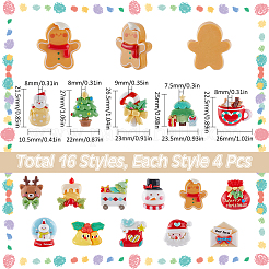 64 Stück 16 Stile Weihnachtsbaum/Schneemann/Tasche/Socken/Weihnachtsmann/Hirsch/Zuckerstange/Kamin undurchsichtige Harz Decoden Cabochons RESI-SC0005-74