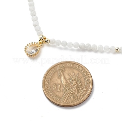 Halskette mit Tropfenanhänger aus Zirkonia und Perlenketten aus natürlichem Mondstein NJEW-JN04121-03