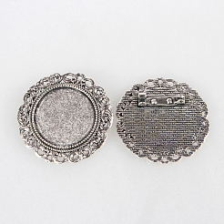 Tibetischer Stil Legierung brosche Fassungen für Cabochon PALLOY-N0085-70AS