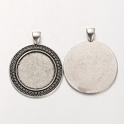 Tibetischer Stil Legierung flache runde Anhänger Fassungen PALLOY-J494-36AS