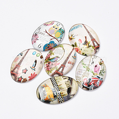 Cabochons aus bedrucktem Glas mit flachem Rücken X-GGLA-Q057-024-18x25