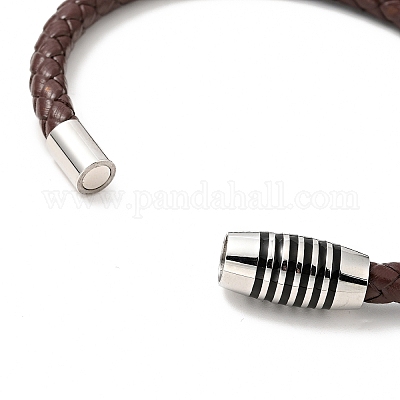 Bracelet Cordon Cuir Tress Avec Fermoir Colonne Aimant En Acier