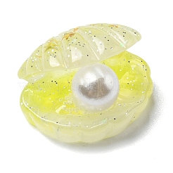 Muschel-Cabochons aus transparentem Harz mit Farbverlauf und Glitzer RESI-R437-01D