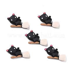 Katze mit Besen Cabochons aus undurchsichtigem Harz RESI-F031-03