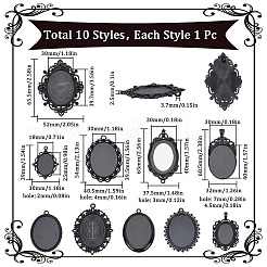 10 Stück 10 Stile ovale Legierung Anhänger Cabochon-Einstellungen FIND-SC0009-96