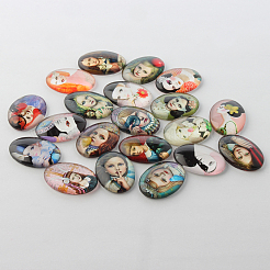 Frauen Themen Schmuck Glas ovale Flachrücken Cabochons GGLA-A003-18x25-QQ