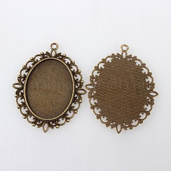Tibetischen Stil Anhänger cabochon Fassungen mit antiken metallic Farbe und erhöht Skulptur sind voll von Vintage-Stil X-TIBEP-M018-70AB-NF