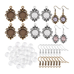 Pandahall Elite 40 Sätze 2 Farben tibetischen Stil ovale Legierung Filigrane Lünetten Rohlinge 40 Stück flache runde Klarglas Cabochons 40 Sätze Messing Ohrring Haken für DIY Ohrring Schmuckherstellung DIY-PH0024-41