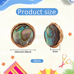 20 Stück natürliche Abalone Muschel/Paua Muschel Kupferdraht gewickelt flache runde Cabochons FIND-BC0005-40