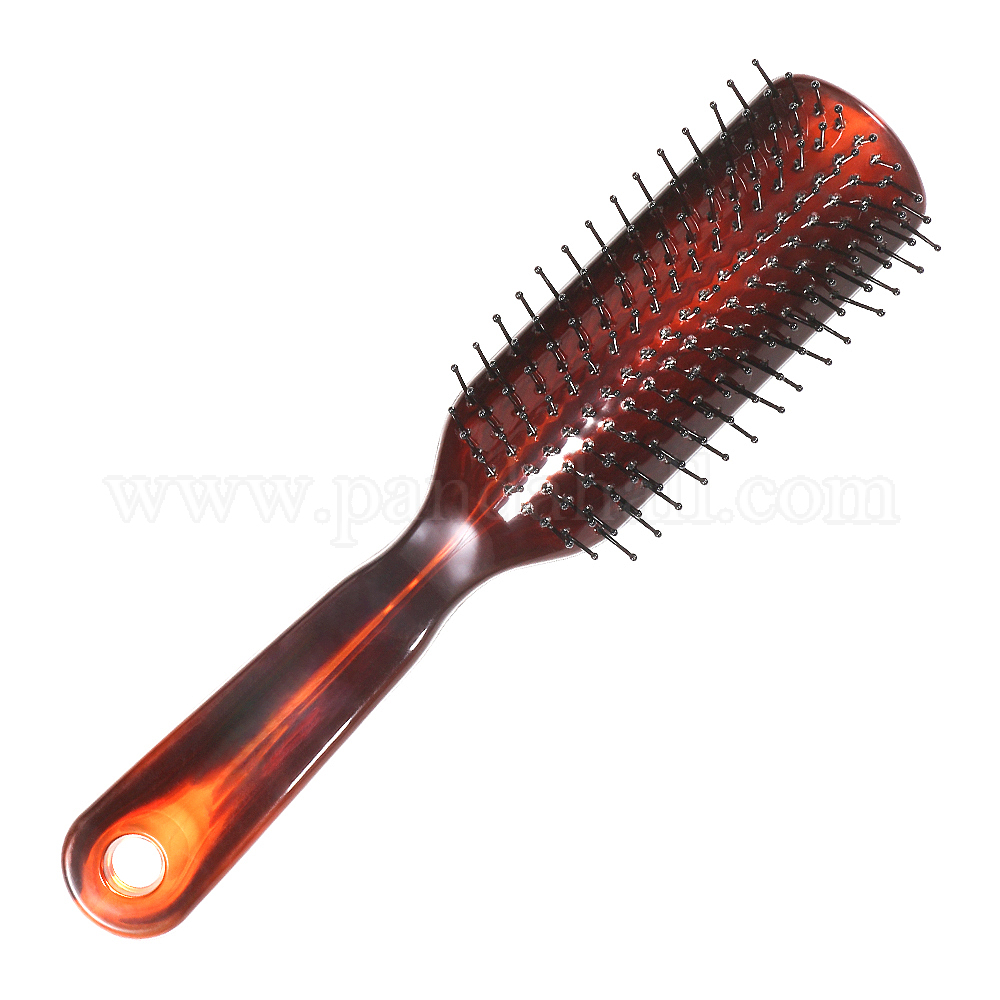 Environment Plastic Rib Combs, with Nylon Needle, Massage Hair Brushes, CoconutBrown, 21.5x4x3cm