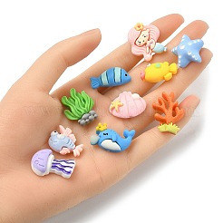 10 Stück 10 Stile Ozean-Thema undurchsichtige Harz-Cabochons RESI-YW0001-53