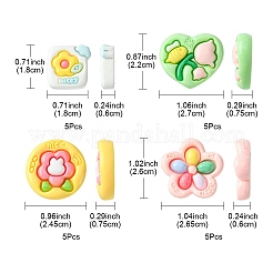 20 Stück 4 Stile undurchsichtige Blumenharz-Cabochons RESI-FS0001-55