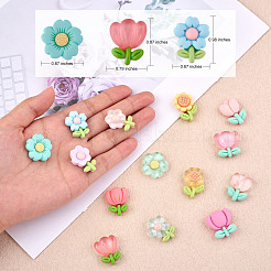 28 Stück 14 Stile undurchsichtige und durchscheinende florale Harz-Cabochons JX252A