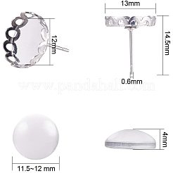 Pandahall Elite 30 Stk. 12 mm flache runde Messing Ohrstecker Cabochon Einstellung Pfosten Tasse mit 30 Stk. 12 mm Klarglas Cabochons für Ohrring DIY Schmuck Handwerk DIY-PH0020-31P
