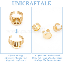3 stücke 3 arten 304 edelstahl offene manschette finger ring cabochon einstellungen STAS-UN0059-66G