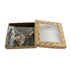 Edelstein Lätzchen Statement-Halsketten mit Cabochon-Fassungen aus Aluminium und versilberten Messingketten NJEW-R224-07B-B