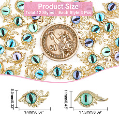 36 Stück 12 Stile Böse Augen Legierung Cabochons MRMJ-HY0002-41