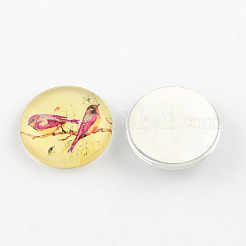 Halbrund / Kuppel Vogelmuster Glas flatback BlumeCabochons für DIY-Projekte X-GGLA-Q037-25mm-M07