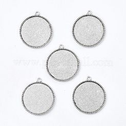 Tibetischer Stil Legierung flache runde Anhänger Fassungen TIBEP-Q045-068G-AS-RS