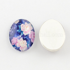 Blumenmuster Glas oval flatback BlumeCabochons für DIY-Projekte X-GGLA-R022-25x18-75