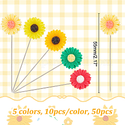 50 Stück 5 Farben Sonnenblumen-Eisenkopfnadeln DIY-AB00039