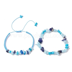 2 verstellbares geflochtenes Armbandset mit natürlichen Edelsteinen BJEW-JB10994