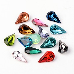 Facettiertes Tropfenglas mit spitzem Strass Cabochons RGLA-E004-13x8mm-M