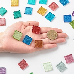 Quadrat mit Glitzerpulver Mosaikfliesen Glascabochons DIY-P045-04B