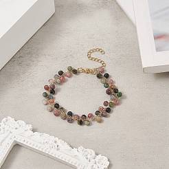 Rundes Bettelarmband aus natürlichem Turmalin mit Perlen BJEW-TA00220
