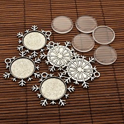 25x4 mm flache runde Blume gehärtetem Glas Cabochons und antike Bronze Messing Brosche Fassungen setzt Schmuck machen DIY-X0181-AS