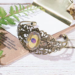 Pandahall 5 Sätze Messing Armband Rohling mit 25x18mm ovalen runden Cabochon Einstellungen Lünette Tablett für Schmuck Herstellung Manschette Armreifen Armbänder antike Bronze DIY-PH0025-83AB