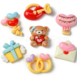 7 Stück 7 Stile Ring/Box/Schloss/Umschlag/Bär/Ballon/Heißluftballon Valentinstag Thema undurchsichtige Harz Decoden Cabochons RESI-FS0001-69